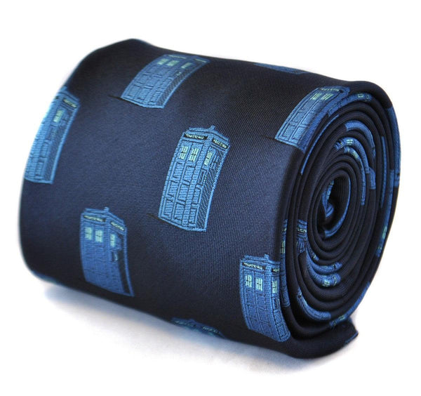 navy tie with doctor who tardis phonebox design